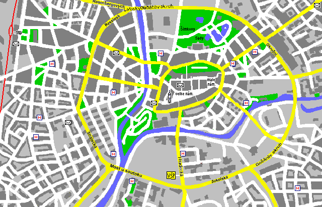 mapo de la centro de Hradec Kralove